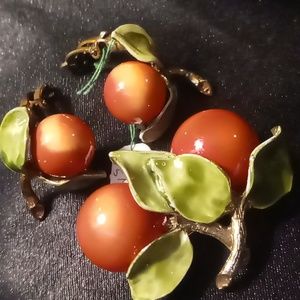 Vintage cherry clip on earrings & broach/lapel pin.